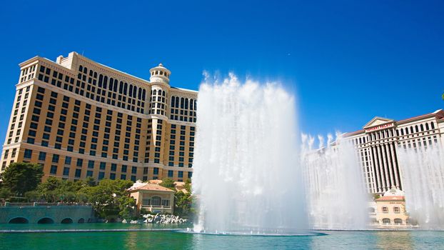 Las Vegas,NV/USA - Oct 10,2017: Fountains of Bellagio in Las Vegas. Fountains of Bellagio, which have featured in several movies, is a large dancing water fountain synchronized to music.