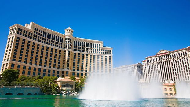 Las Vegas,NV/USA - Oct 10,2017: Fountains of Bellagio in Las Vegas. Fountains of Bellagio, which have featured in several movies, is a large dancing water fountain synchronized to music.