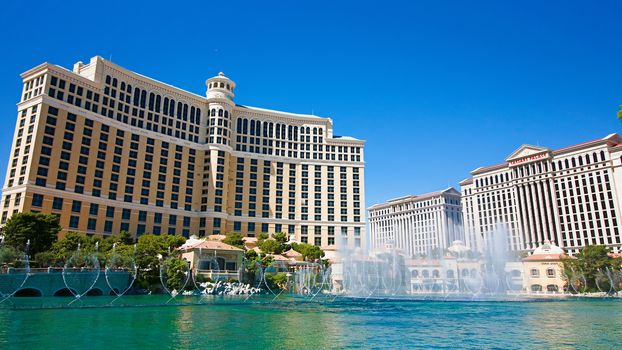 Las Vegas,NV/USA - Oct 10,2017: Fountains of Bellagio in Las Vegas. Fountains of Bellagio, which have featured in several movies, is a large dancing water fountain synchronized to music.