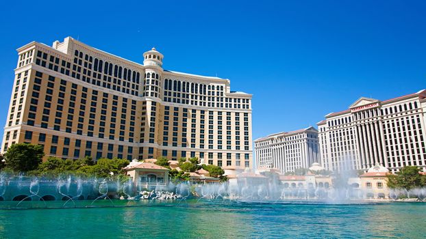 Las Vegas,NV/USA - Oct 10,2017: Fountains of Bellagio in Las Vegas. Fountains of Bellagio, which have featured in several movies, is a large dancing water fountain synchronized to music.