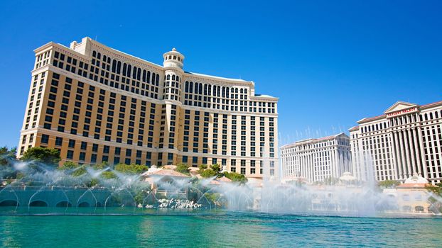 Las Vegas,NV/USA - Oct 10,2017: Fountains of Bellagio in Las Vegas. Fountains of Bellagio, which have featured in several movies, is a large dancing water fountain synchronized to music.