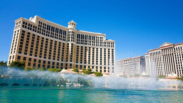 Las Vegas,NV/USA - Oct 10,2017: Fountains of Bellagio in Las Vegas. Fountains of Bellagio, which have featured in several movies, is a large dancing water fountain synchronized to music.