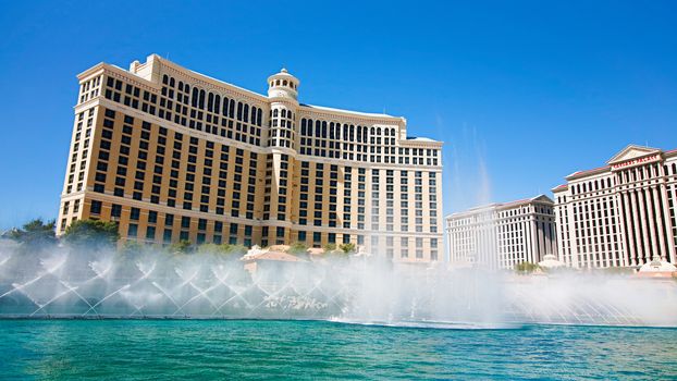 Las Vegas,NV/USA - Oct 10,2017: Fountains of Bellagio in Las Vegas. Fountains of Bellagio, which have featured in several movies, is a large dancing water fountain synchronized to music.