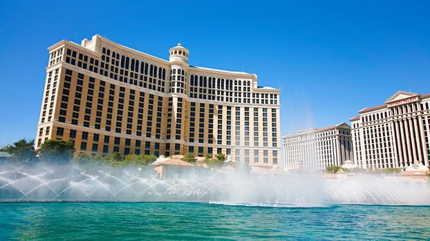 Las Vegas,NV/USA - Oct 10,2017: Fountains of Bellagio in Las Vegas. Fountains of Bellagio, which have featured in several movies, is a large dancing water fountain synchronized to music.