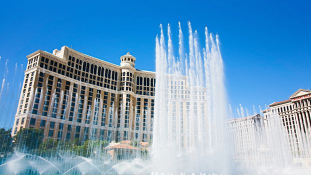 Las Vegas,NV/USA - Oct 10,2017: Fountains of Bellagio in Las Vegas. Fountains of Bellagio, which have featured in several movies, is a large dancing water fountain synchronized to music.