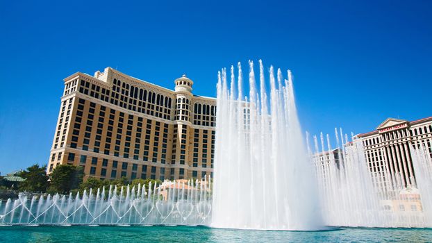 Las Vegas,NV/USA - Oct 10,2017: Fountains of Bellagio in Las Vegas. Fountains of Bellagio, which have featured in several movies, is a large dancing water fountain synchronized to music.