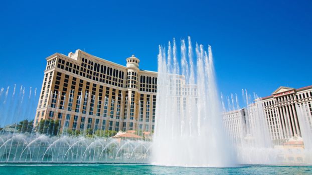 Las Vegas,NV/USA - Oct 10,2017: Fountains of Bellagio in Las Vegas. Fountains of Bellagio, which have featured in several movies, is a large dancing water fountain synchronized to music.