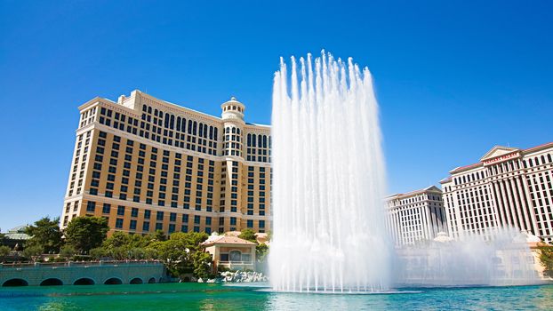 Las Vegas,NV/USA - Oct 10,2017: Fountains of Bellagio in Las Vegas. Fountains of Bellagio, which have featured in several movies, is a large dancing water fountain synchronized to music.