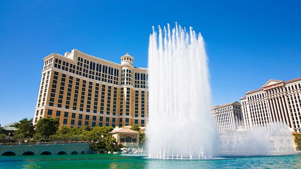 Las Vegas,NV/USA - Oct 10,2017: Fountains of Bellagio in Las Vegas. Fountains of Bellagio, which have featured in several movies, is a large dancing water fountain synchronized to music.