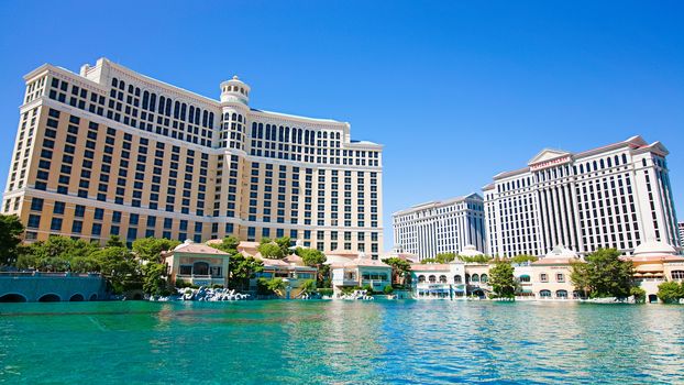 Las Vegas,NV/USA - Oct 10,2017: Fountains of Bellagio in Las Vegas. Fountains of Bellagio, which have featured in several movies, is a large dancing water fountain synchronized to music.