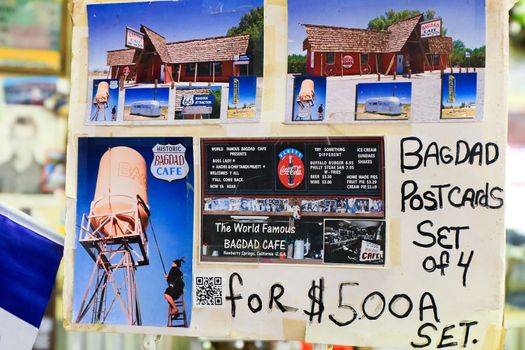 Bagdad, California, USA - Oct 29, 2015: The Bagdad Cafe from the 1960s along Route 66 in the Mojave Desert that was made famous upon the release of the 1987 German film under the same name.