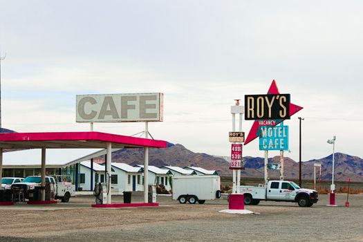 Amboy,CA/USA - Oct 27,2015 : Legendary Roy's Motel and Cafe on historic Highway Route 66.