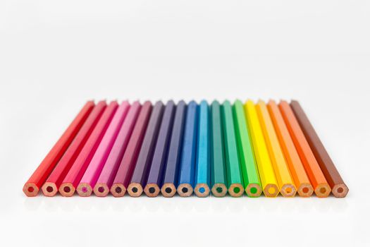Back view of a group of color pencils.Back to school concept.