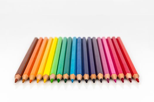Front view of a group of color pencils.Back to school concept.