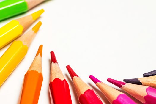 Color pencils isolated on white background.Close up. Copy space. Back to school concept.