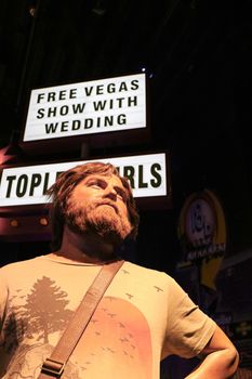 LAS VEGAS NV - Oct 09 2017: Zach Galifianakis wax figure with movie set from HANGOVER movie at Madame Tussauds museum in Las Vegas.