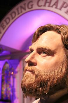 LAS VEGAS NV - Oct 09 2017: Zach Galifianakis wax figure with movie set from HANGOVER movie at Madame Tussauds museum in Las Vegas.