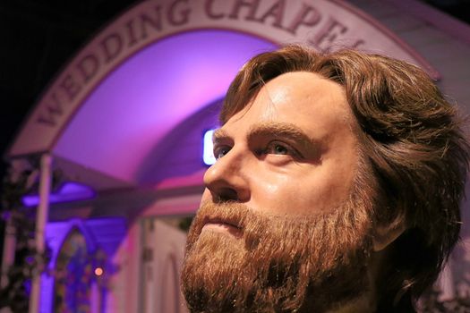 LAS VEGAS NV - Oct 09 2017: Zach Galifianakis wax figure with movie set from HANGOVER movie at Madame Tussauds museum in Las Vegas.