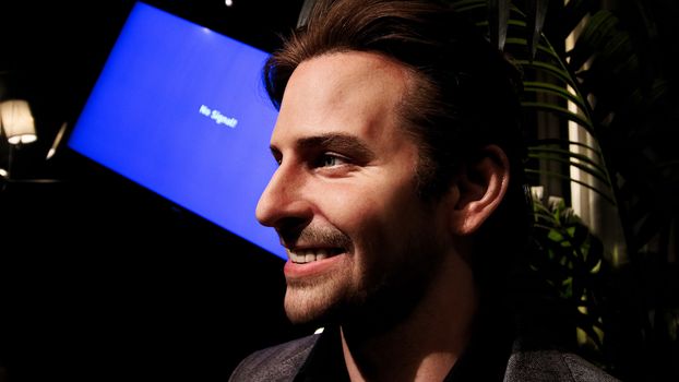 LAS VEGAS NV - Oct 09 2017: Bradley Charles Cooper wax figure with movie set from HANGOVER movie at Madame Tussauds museum in Las Vegas.