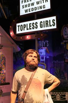 LAS VEGAS NV - Oct 09 2017: Zach Galifianakis wax figure with movie set from HANGOVER movie at Madame Tussauds museum in Las Vegas.