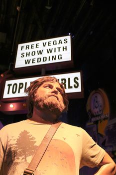 LAS VEGAS NV - Oct 09 2017: Zach Galifianakis wax figure with movie set from HANGOVER movie at Madame Tussauds museum in Las Vegas.