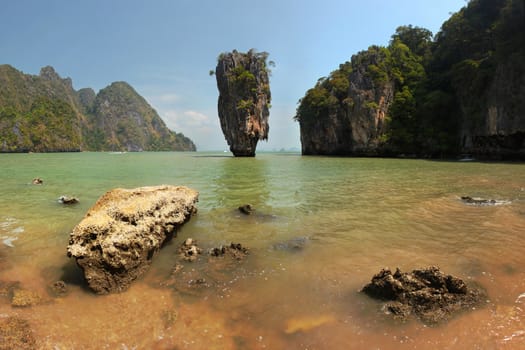 Khao Phing Kan (James Bond island) on a sunny day, Phang Nga, Thailand