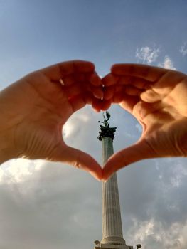 Memorial statue of Heroes' Square in the form of a heart. High quality photo
