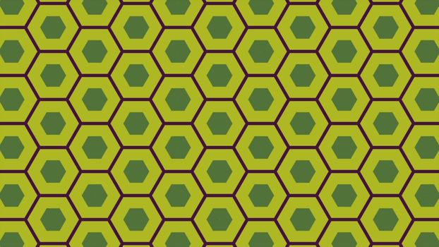 Illustration abstract of colorful hexagon of same color and different surrounding rings. Abstract hexagon background. 
