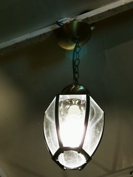 A lamp hanging from the ceiling. High quality photo