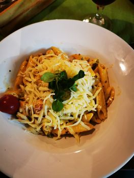 A plate of food on a table. High quality photo