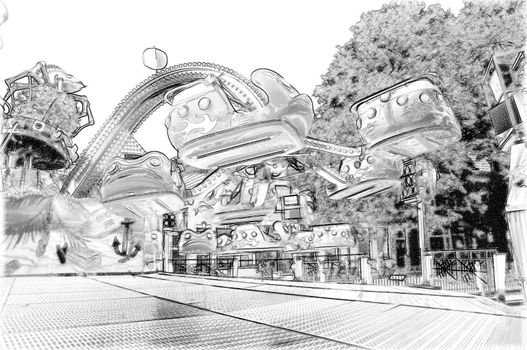 Octopus machine in the amusement park pencil drawing. High quality photo