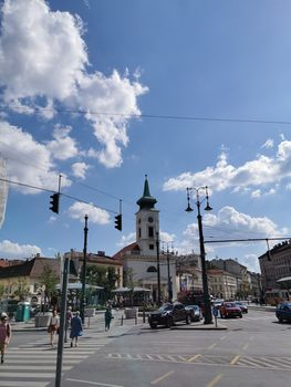 A traffic light on a city street. High quality photo