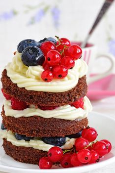 Homemade cake with berries. Cake sweet dessert for holiday