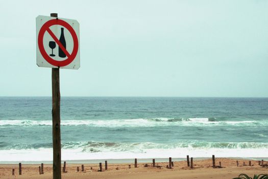 Alcohol is forbidden to drink sign table at the beach High quality photo