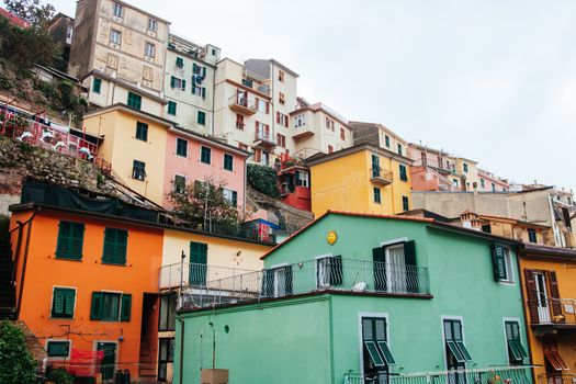 Manarola waterfront on a stormy day in the Cinque Terre, Italy