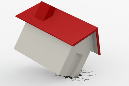 House falling in crack in the ground, 3D rendering