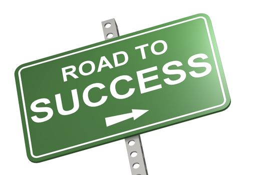 Road to success road sign, 3D rendering