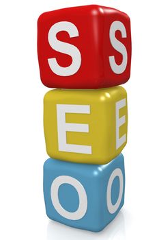 SEO word on blocks with letters, search engine optimization business concept, 3D rendering
