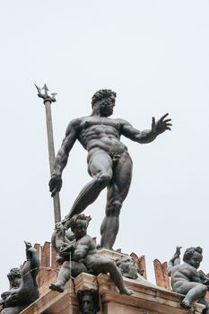 The beatiful ancient Fountain of Neptune in Bologna Italy