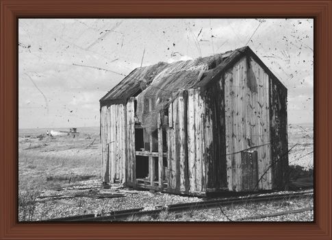 Old house with black background and brown picture frame. High quality photo