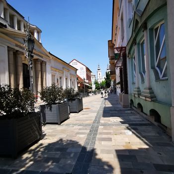 Downtown Miskolc with buildings and church. High quality photo