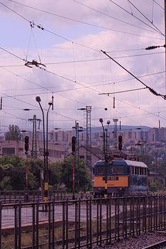 A train on a steel track. High quality photo