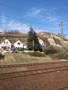 A train on a steel track. High quality photo