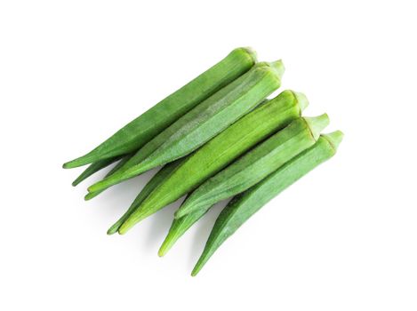 Closeup fresh okra isolated on white background