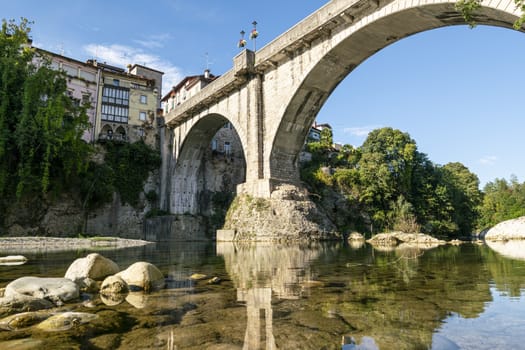 Cividale del Friuli, Italy. 23 August 2020. the bridge over the Natisone river, also called the "Devil's bridge"
