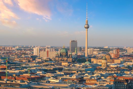 Berlin skyline with Berlin Cathedral (Berliner Dom)  at sunset in  Germany