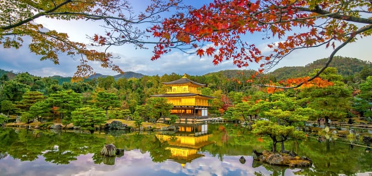 Autumn view of The Golden Pavilion of Kinkaku-ji temple in Kyoto, Japan