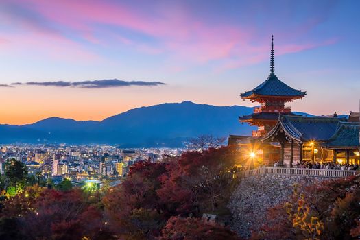 Autumn Color of Kyoto skyline and Kiyomizu-dera Temple in Kyoto, Japan