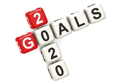 Goal 2020 word concept on cube block isolated, 3d rendering