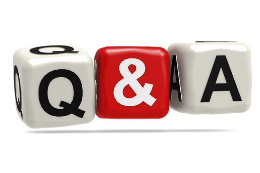 Q&A word with red and white cube block, 3D rendering